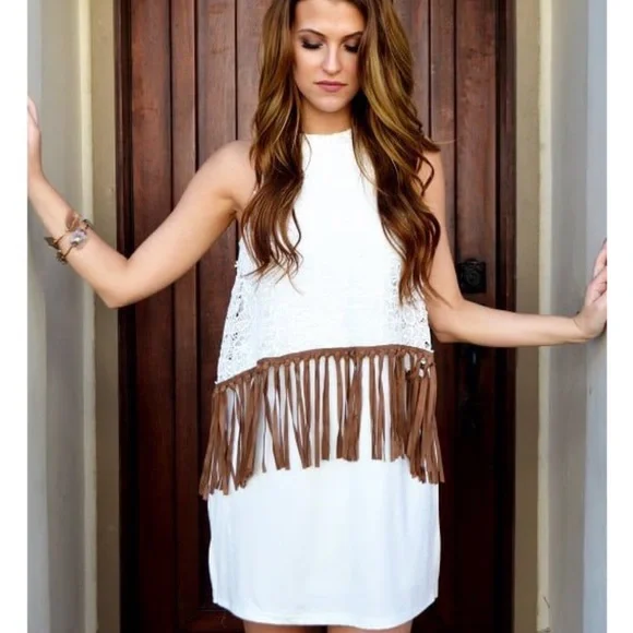 Judith March Dresses Judith March White Knit Wlace Overlay